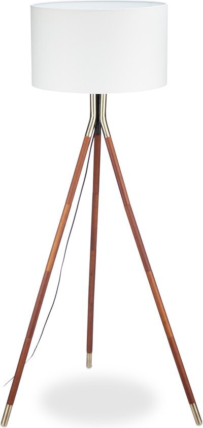 Relaxdays staande lamp driepoots - tripod vloerlamp - stoffen lampenkap - 150 cm hoog