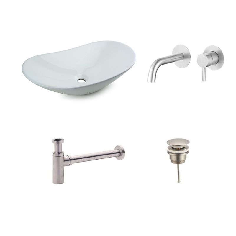 Badkamerplanet Waskomset Keramiek Acosta RVS Inbouwkraan 62x34x14,5 cm