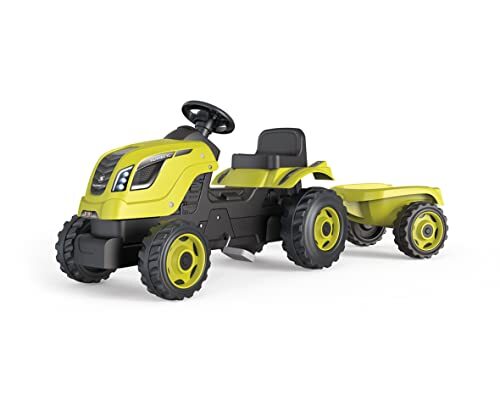 smoby - Tractor Farmer XL groen + aanhanger - tractor met pedalen voor kinderen - zitting verstelbaar - stuur met claxon - kap openen - 710130