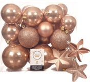 Decoris Kerstballen en sterren ornamenten - set 32x stuks - kunststof - toffee bruin