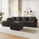 OKWISH U-Bank 290 x 159,5 cm - Canapé d'angle modulaire avec accoudoirs réglables et poufs - Corde - Gris