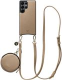 AVY Étui en cuir pour Samsung Galaxy S25 Ultra | Avec cordon et mini pochette pour téléphone | Compatible MagSafe | Étui en cuir avec cordon et pochette de 130 cm | Cuir long | Beige