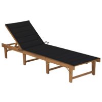 vidaXL Lit de jardin pliable avec coussin acacia massif Noir
