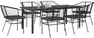 Prolenta Maison Exclusive - Tuinset voor buiten, 7-delig, met kussens, zwart, van polyrotan, met glazen tafelblad
