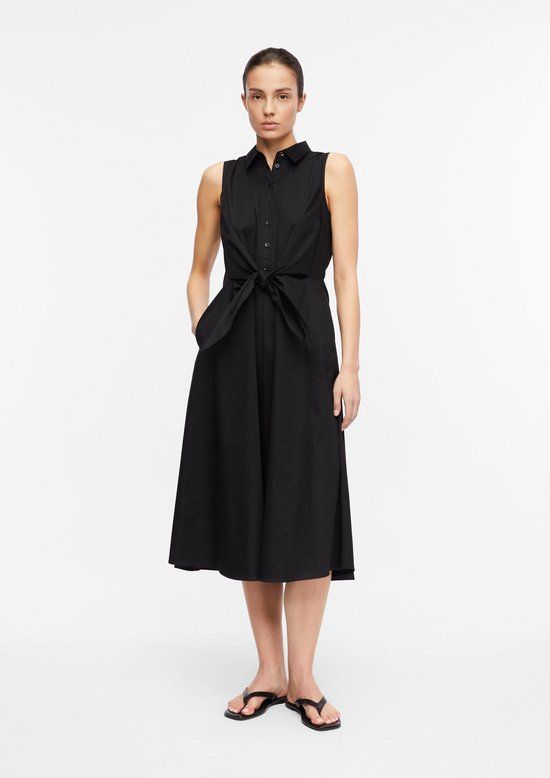 comma broderie midi jurk - zwart