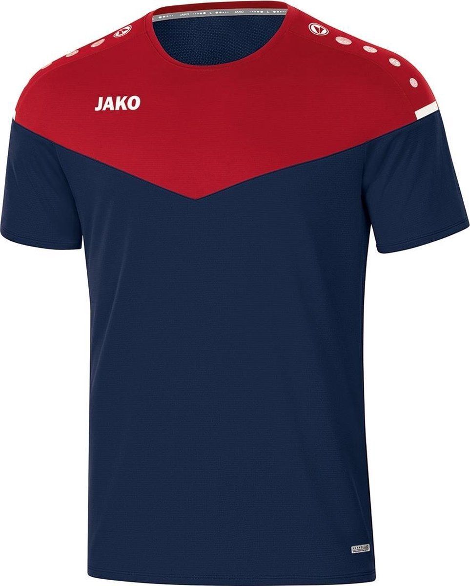 JAKO Champ 2.0 T-Shirt Marine Blauw-Chili Rood Maat M