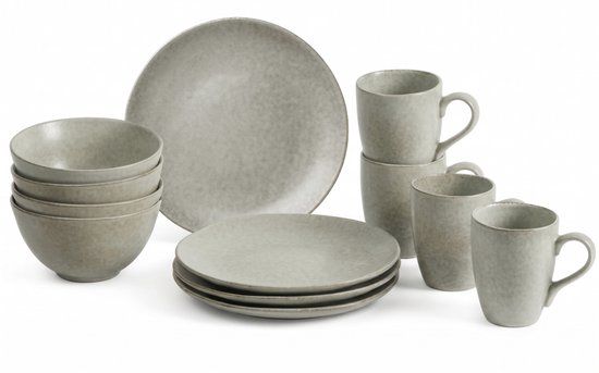 Broste Copenhagen Ontbijtset Nordic Marsh 12-delig / 4 personen - 4 ontbijtborden, 4 kommen en 4 kopjes