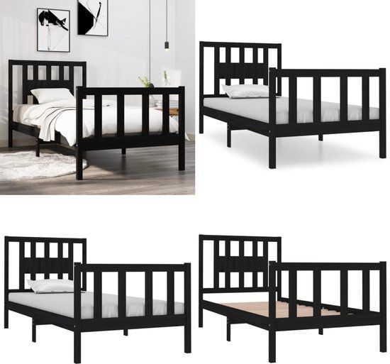 vidaXL Bedframe massief hout zwart 75x190 cm