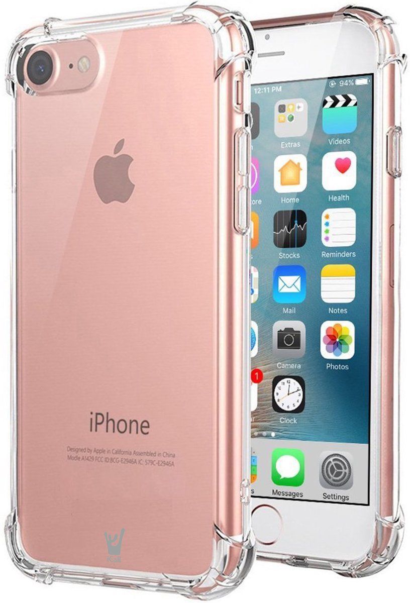 iCall Hoesje voor Apple iPhone 7 - Siliconen Hoesje met Versterkte Rand Shockproof Transparant Doorzichtig TPU Gel Soft Hoesje