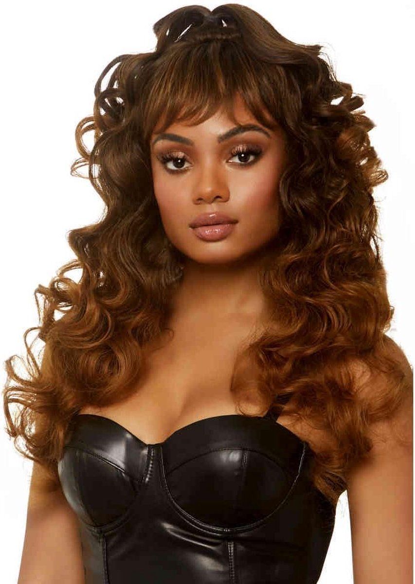 Leg Avenue Pruik Long Curly Wispy Bang Bruin - Polyester