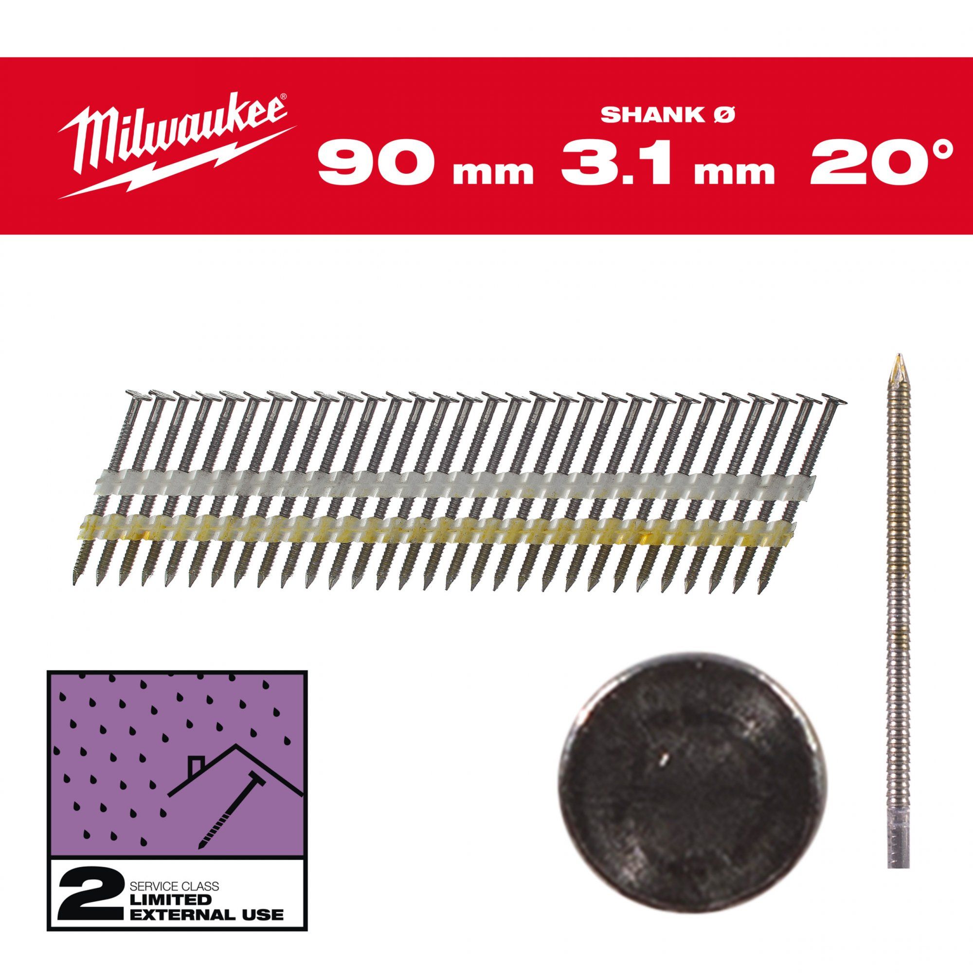 Milwaukee 4932492594 Nagels Ronde Kop 20 90mm/RS/G/SC2 - 1750pc