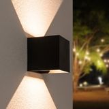HOFTRONIC Kansas - Dimbare LED wandlamp kubus - 7 Watt - 3000K warm wit - Up & Down light - IP65 waterdicht - Zwart