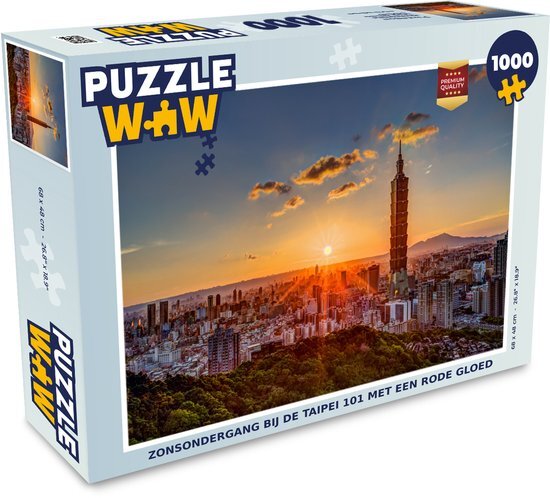 MuchoWow Puzzel Zonsondergang bij de Taipei 101 met een rode gloed - Legpuzzel - Puzzel 1000 stukjes volwassenen