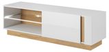 3xE living meuble TV, blanc + blanc laqué + noyer, 138,1 x 40 x 45,5 cm