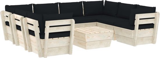 vidaXL 9-delige loungeset met kussens pallet vurenhout