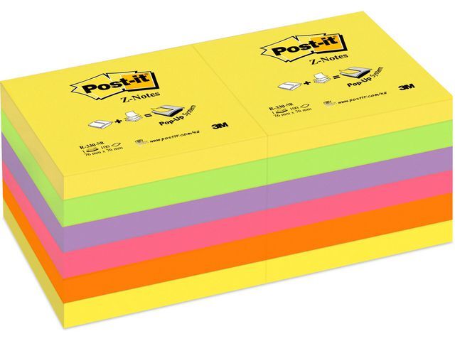Post-it® Post-it® Z-Notes, 76 x 76 mm, Neon kleuren