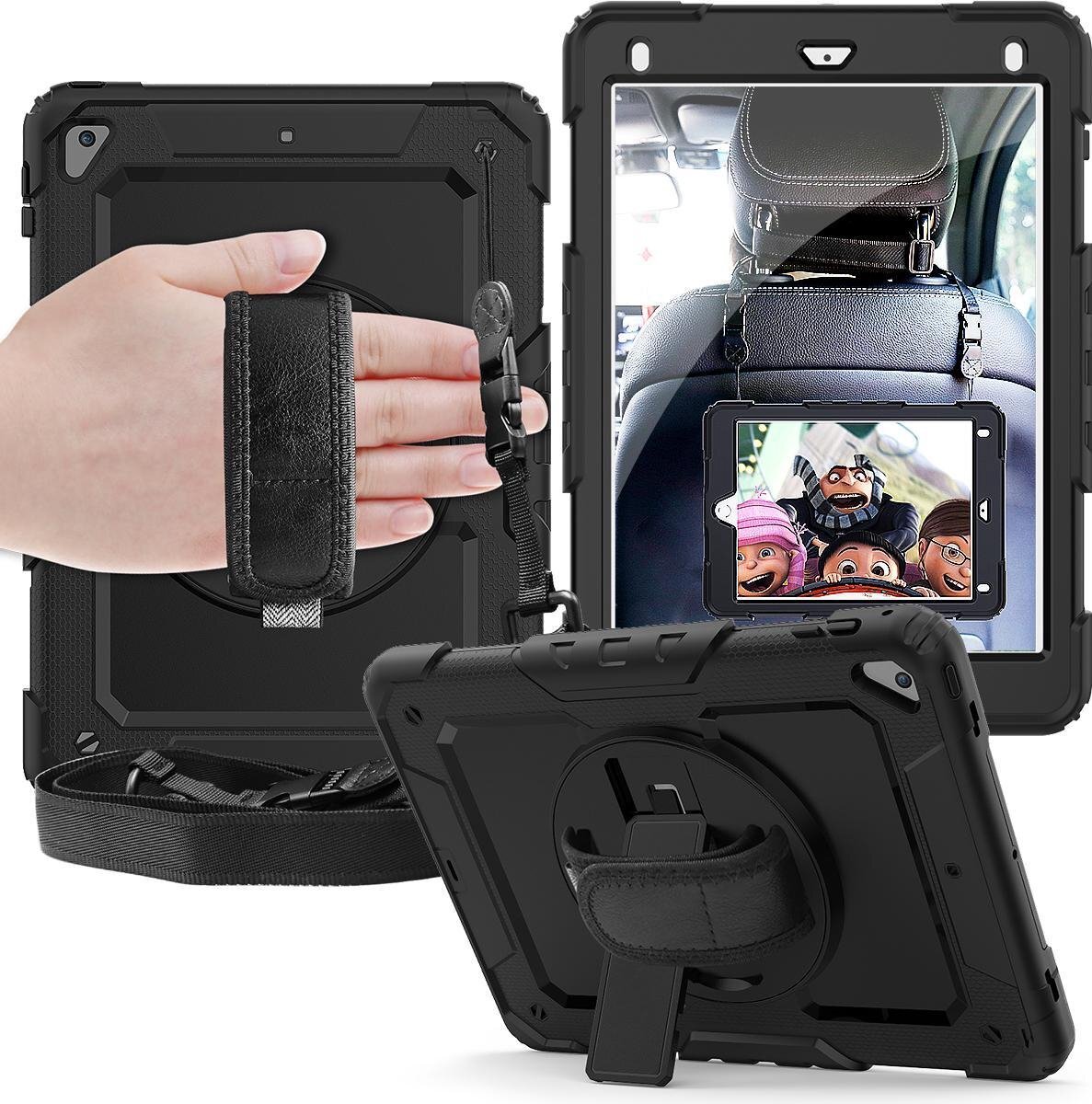 Dasaja iPad 9.7 (2017 & 2018) case met screenprotector, handriem en schouderriem voor Horeca en Bouw