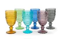 Excelsa Country Flower Set van 6 glazen steelglazen, gekleurd glas van deeg, inhoud 350 ml, handgemaakt