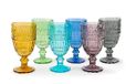 Excelsa Country Flower Set van 6 glazen steelglazen, gekleurd glas van deeg, inhoud 350 ml, handgemaakt