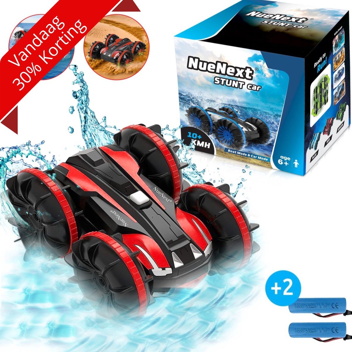 NueNext NueNext® Radiografisch bestuurbare auto - Waterspeelgoed - RC Waterdicht - RC car voor buiten & Binnen- Dubbelzijdig - Rood