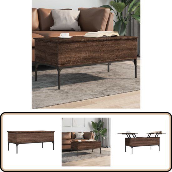 VidaXL Salontafel 100x50x45 cm bewerkt hout en metaal bruin eikenkleur