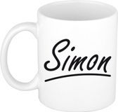 Bellatio Decorations Simon Naam koffiemok - beker - met sierlijke letters - wit