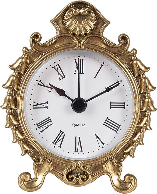 Clayre & Eef Tafelklok - 10 cm - Goudkleurig - IJzer - Glas