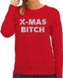 Bellatio Decorations Shoppartners Bv Foute Kersttrui / sweater - Christmas Bitch - zilver / glitter - rood - dames - kerstkleding / kerst outfit XS
