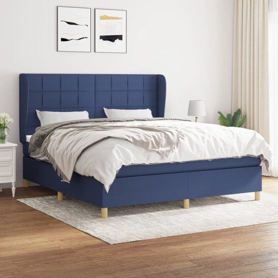 vidaXL Boxspring met matras stof blauw 160x200 cm