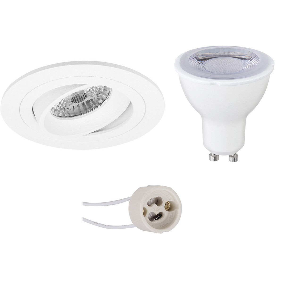 BES LED LED Spot Set - Pragmi Alpin Pro - GU10 Fitting - Dimbaar - Inbouw Rond - Mat Wit - 6W - Warm Wit 3000K - Kantelbaar Ã˜92mm