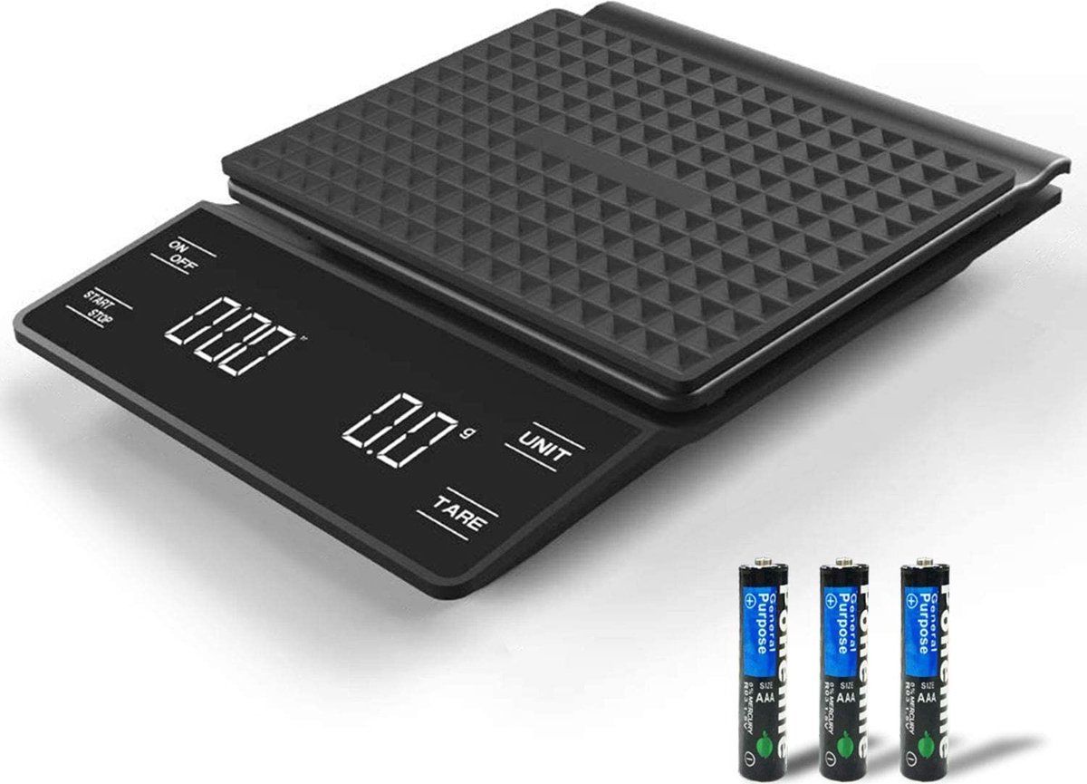 imtex Elektronische Koffie Schaal - Precisie Keuken Rosteren Schaal 0.1g - Tijd Display LED Display 3000g Schaal - Zwart