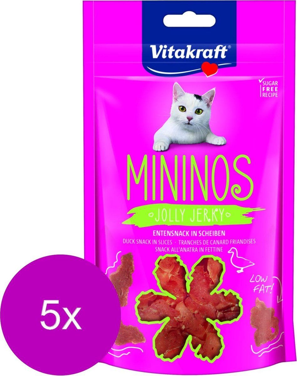 VITAKRAFT Mininos Jolly Jerky - Kattensnack - 5 x Eend 40 g