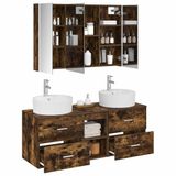 vidaXL Badkamermeubelset 4 st Gerookt eiken Bewerkt hout en glas