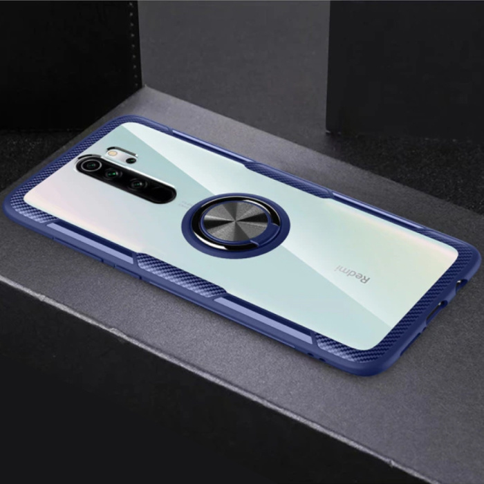 Keysion Keysion Xiaomi Mi 10 Pro Hoesje met Metalen Ring Kickstand - Transparant Shockproof Case Cover PC Blauw