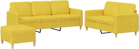 vidaXL 3-delige Loungeset met kussens stof lichtgeel