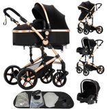 StarTech Kinderwagen 3-in-1 - Model B588 - Combinatiewagen - Geschikt voor pasgeborenen - Met babyzitje - Hoge zitpositie - Opvouwbaar - Geschikt voor kinderen tot 20 kg - Kleur: zwart/goud