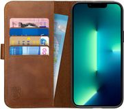 Rosso Deluxe Echt Leer Book Case Hoesje Geschikt voor Apple iPhone 14 Pro Max | Bruin
