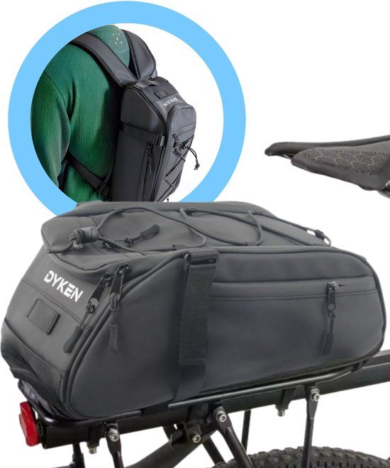 Dyken Bagagedragertas Fiets - Afneembare Fietstas Rugzak - Trunkbag - Waterdicht Regenhoes - 8L - Zwart