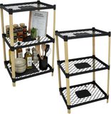 Gerimport kast met 3 planken - 2x - hout / zwart - 45 x 79 cm - badkamer / keuken - opbergen