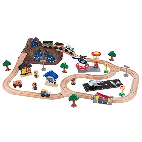 KidKraft Bucket Top Mountain Wooden Train Set with Table - 61 Pieces