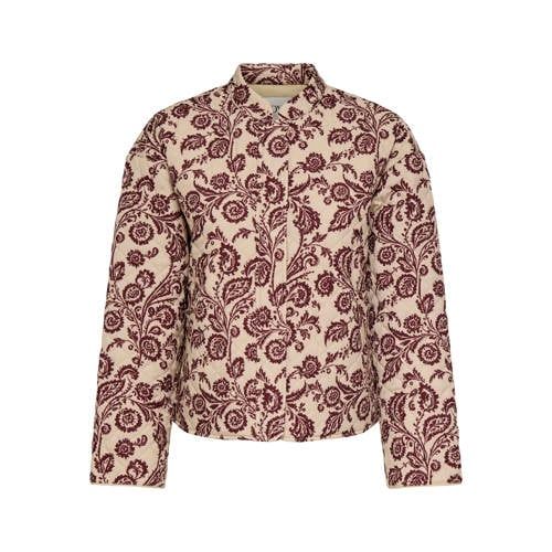 JDY gebloemde quilted jas - donkerrood