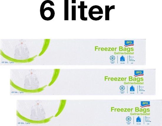 ARO Diepvrieszakjes 6 liter - 135 zakjes (3 x 45) - Vershoudzakjes - Boterhamzakjes - 26,5 x 50 cm - Transparant - Voordeelpakket