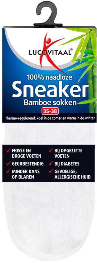 Lucovitaal bambolux Lucovitaal Bamboe Sneakersok Wit maat 35-38 1 paar