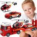 WOOPIE Véhicule jouet Camion de pompiers Dépanneuse avec hélicoptère et voiture - Ensemble de véhicules jouets avec lumière et son