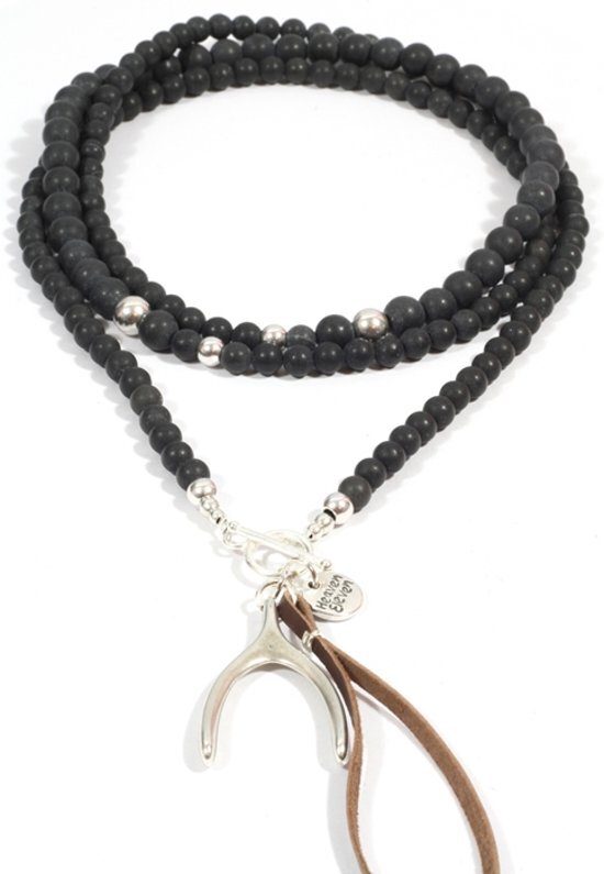 Heaven Eleven dames Ketting zilverkleurig - onyx matte - zilverkleurige wishbone