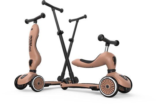 Scoot & Ride Highwaykick 1 Push & Go - 2-in-1 Kinderstep met duwstang - Step & Loopfiets 2-in-1, 3 wielen - Duwstang 3 hoogtes, afneembare voetsteunen - 1-5 jaar, max 20/50 kg - Mocha