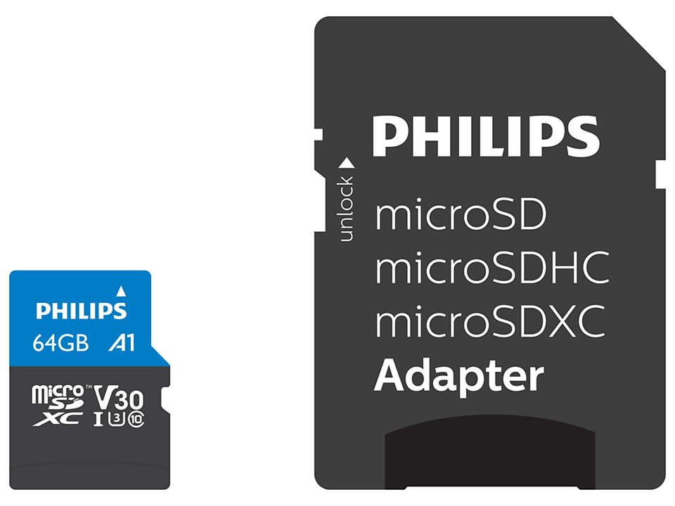 Philips FM64MP65B 64GB MicroSDXC Memory Card with Adapter - Class 10, UHS-I U3