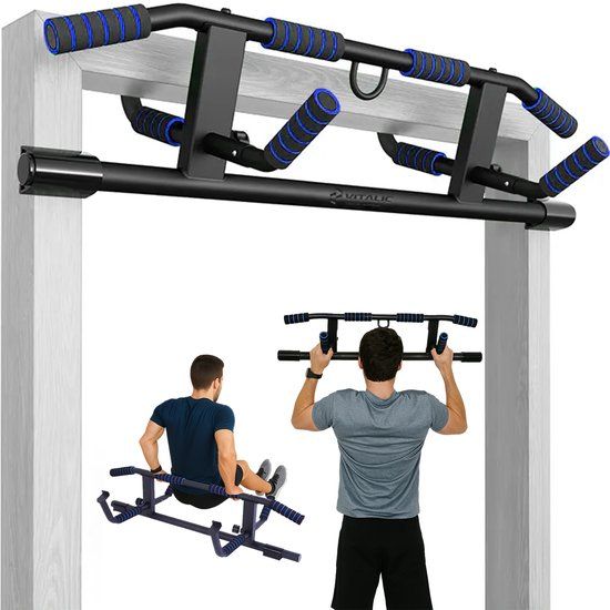 Vitalic Optrekstang (voor DEURPOST van 55 - 92cm breed) Tot 200kg Belastbaar – Pull Up Bar Zonder Boren voor calisthenics – Fitness Pull Up Station Thuis – Chin Up Bar – Deurrekstok - Dip station parallettes