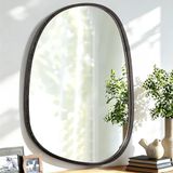 Asymmetrische Lzuso Asymmetrische Hangende Spiegel Onregelmatig Ovaal Houten Frame Wandspiegel Moderne Unieke Decoratieve Entree Badkamermeubel Woonkamer Slaapkamer Artistieke Wandspiegel