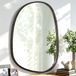 Asymmetrische Lzuso Asymmetrische Hangende Spiegel Onregelmatig Ovaal Houten Frame Wandspiegel Moderne Unieke Decoratieve Entree Badkamermeubel Woonkamer Slaapkamer Artistieke Wandspiegel